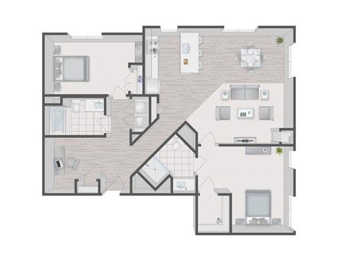 Floor plan for 2 beds, 2 baths, 1066 sqft